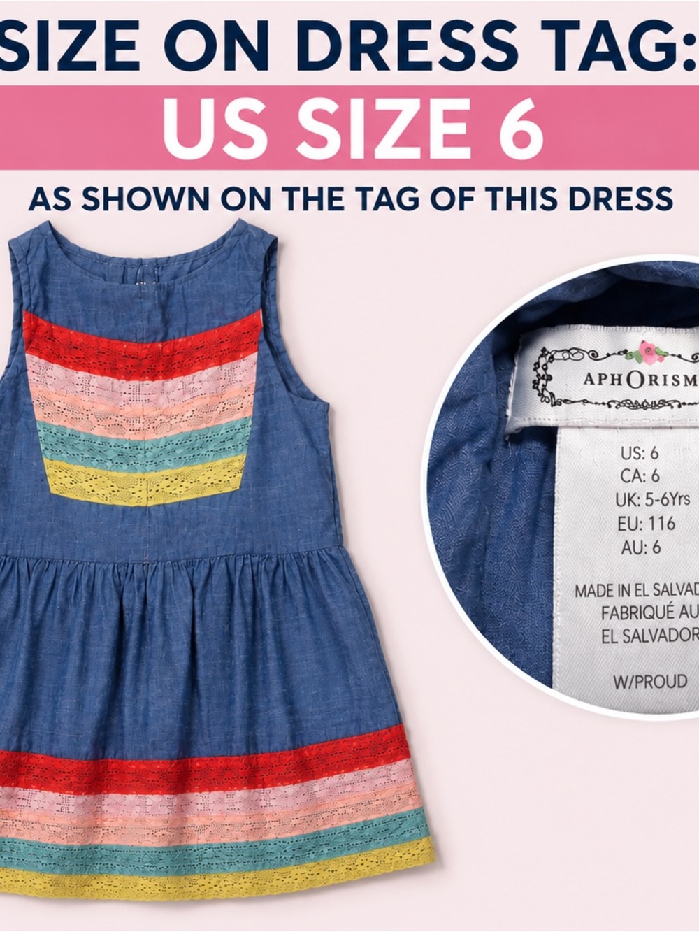 Aphorism Blue Chambray Sleeveless Dress with Red, Pink, Green & Yellow Lace